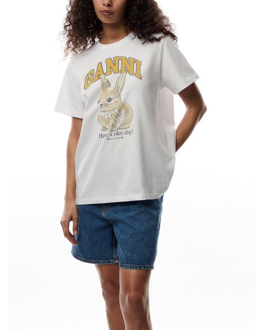 Ganni White Basic Jersey Bunny Relaxed T-Shirt