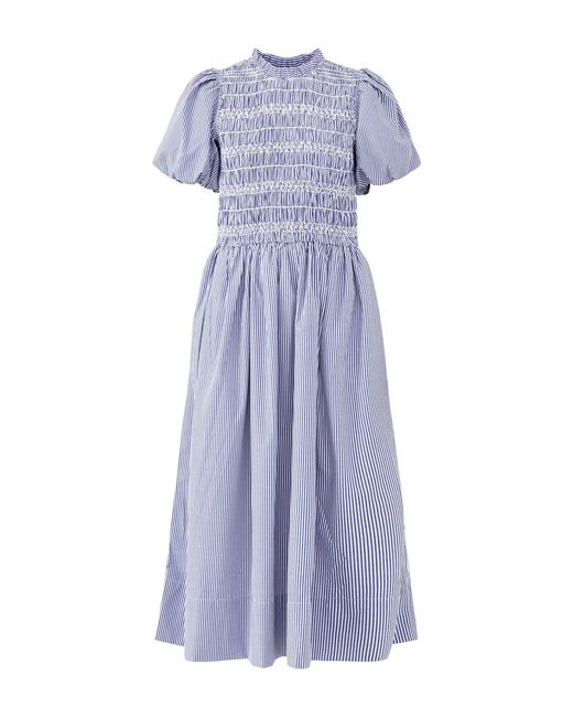 roandzo Purple Stripe Shirred Bodice Smock Dress