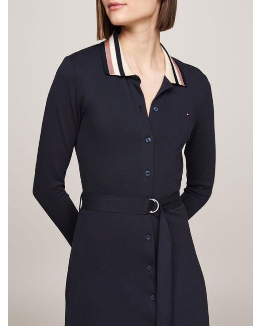 Tommy Hilfiger Blue Belted Maxi Slim Polo Dress