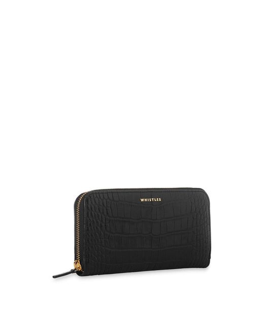 Whistles Black Shiny Croc Long Purse Bag