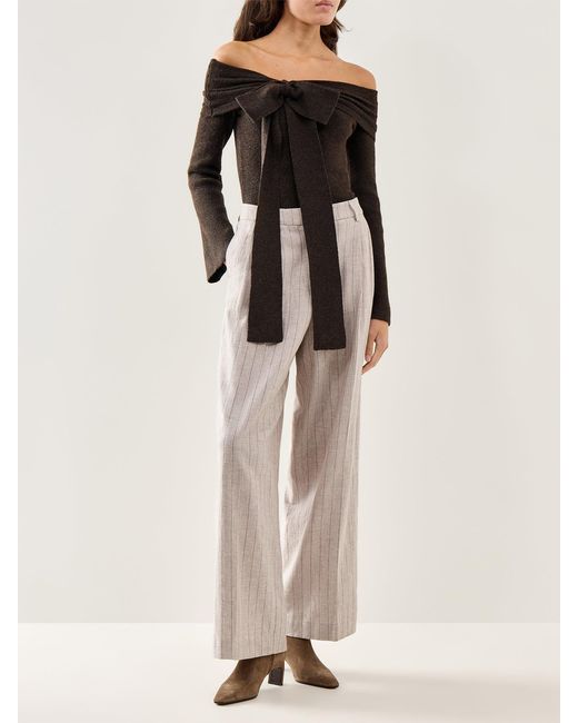 Pretty Lavish Natural Tilda Bardot Bow Knit Top