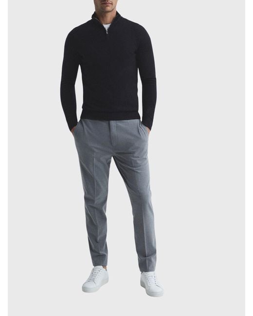 Reiss Blue Blackhall Merino Wool Zip Neck Jumper for men