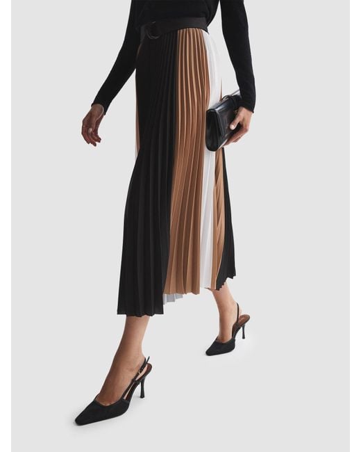 Reiss Black Ava High Rise Pleated Midi Skirt