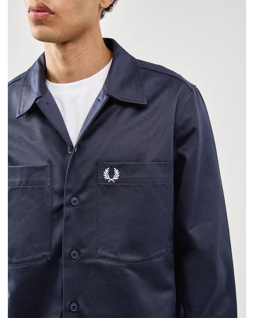 Fred Perry Blue Twill Overshirt for men