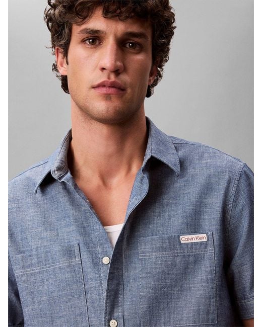 Calvin Klein Blue Chambray Short Sleeve Shirt for men