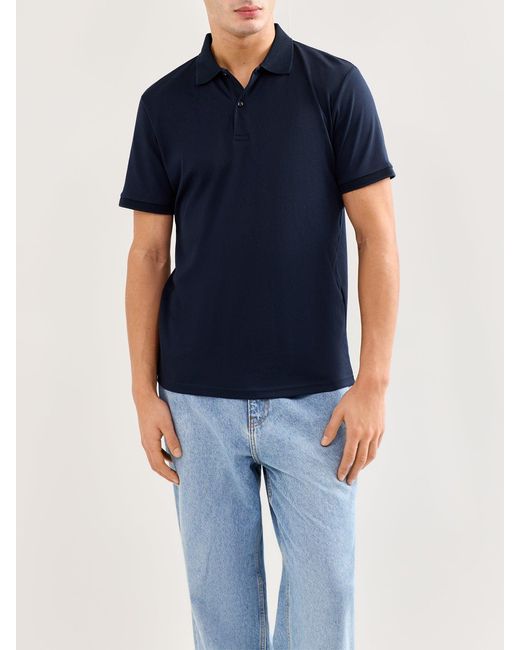 SELECTED Blue Slhfave Button Short Sleeve Polo for men