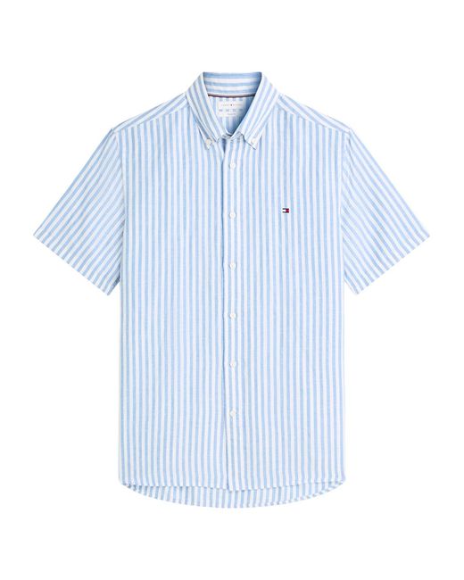 Tommy Hilfiger Blue Regular Fit Blend Bengal Stripe Short-Sleeve Shirt for men