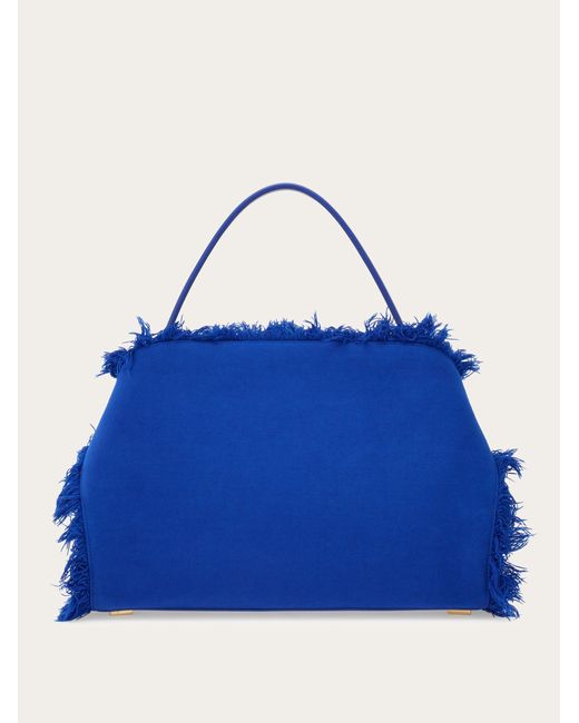 Donna Borsa A Spalla Hug Soft Con Frange (L) di Ferragamo in Blue