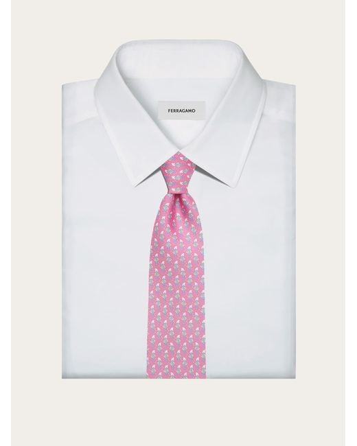 Ferragamo Pink Shark Print Silk Tie for men