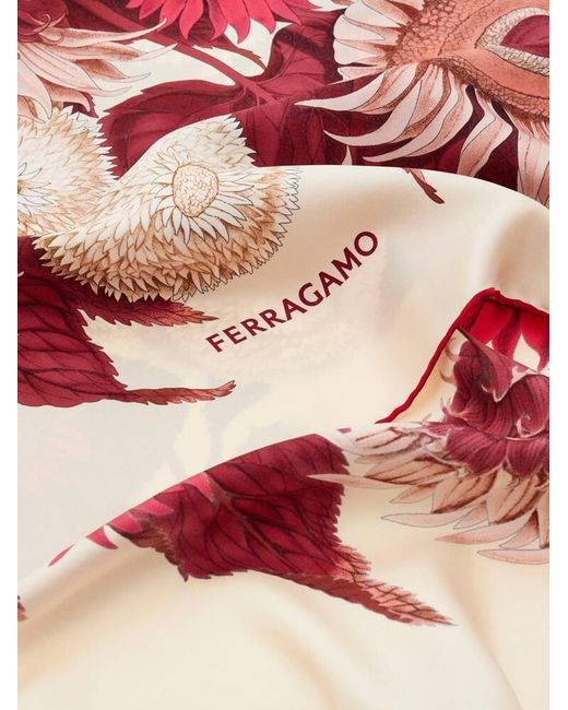 Ferragamo Pink Sunflower Print Silk Scarf