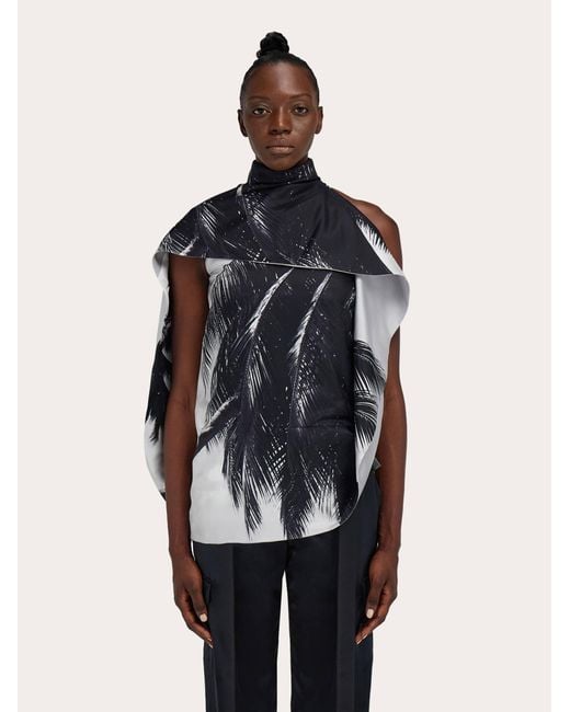 Ferragamo Blue Asymmetric Blouse With Trinidad Print