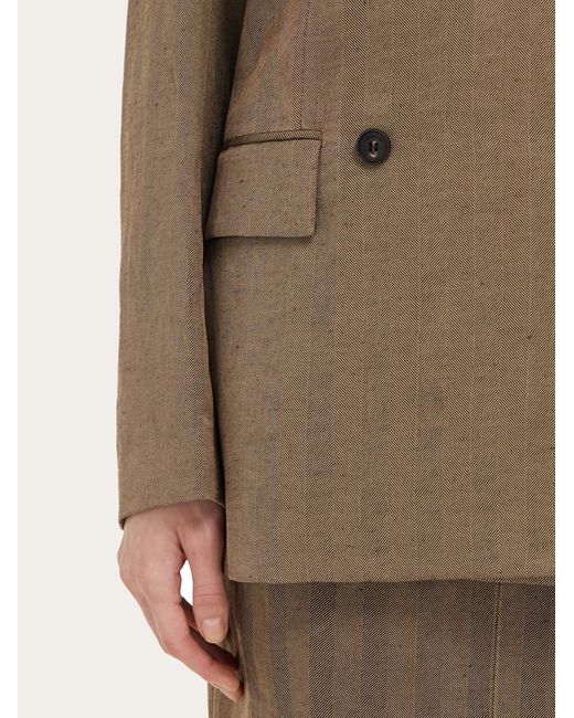 Ferragamo Natural Double Breasted Linen Blend Blazer