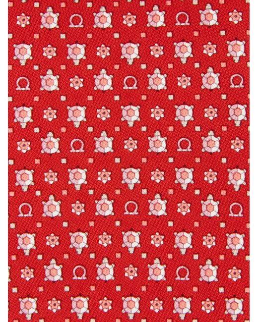 Ferragamo Red Turtle Print Silk Tie for men