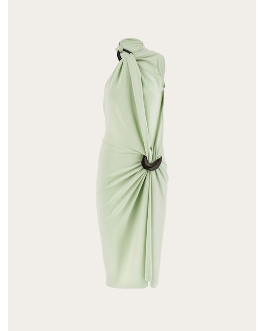 Ferragamo Green Asymmetric Gathered Dress