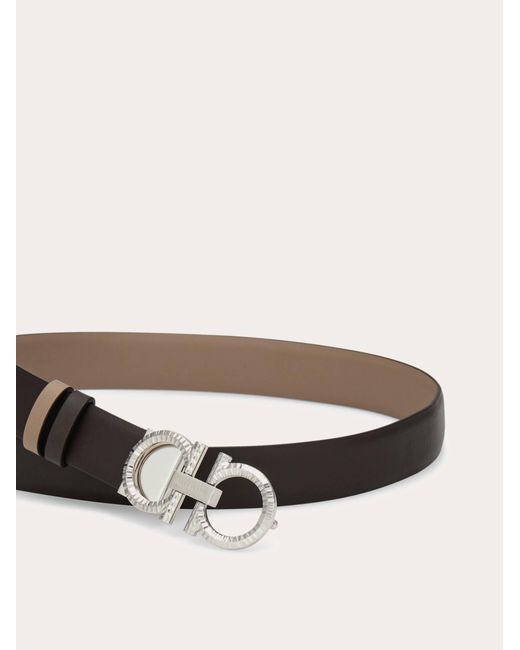 Ferragamo Brown Knurled Gancini Reversible And Adjustable Belt