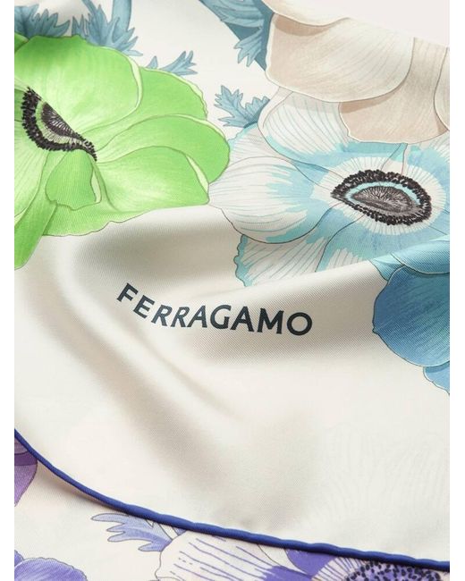 Ferragamo Blue Anemone Print Silk Foulard