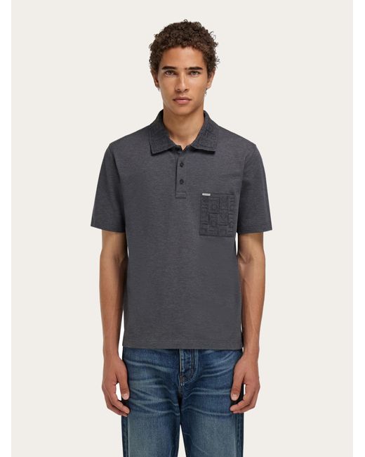 Ferragamo Blue V-Neck Polo With Jacquard Pocket Detail for men
