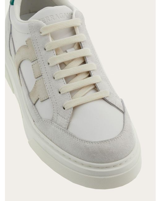 Ferragamo White Low Cut Sneaker With Gancini Outline for men