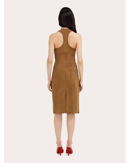 Ferragamo Natural Racer Back Dress With Hug Buckle Detail