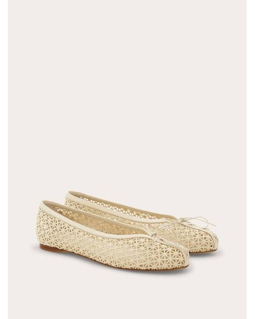 Ferragamo Natural Macramé Lace Ballet Flat