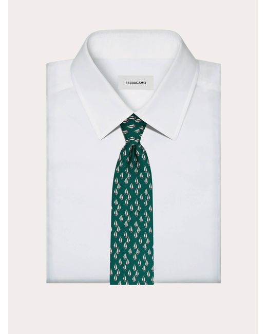 Ferragamo Green Nautical Print Silk Tie for men