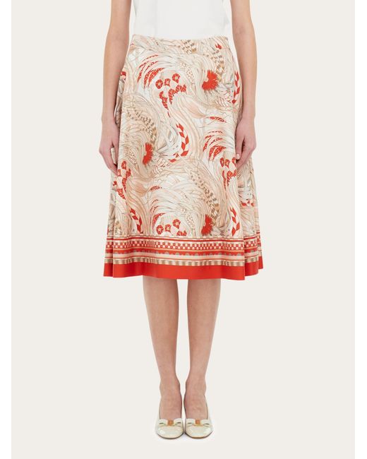 Ferragamo White Rooster Print Long Skirt