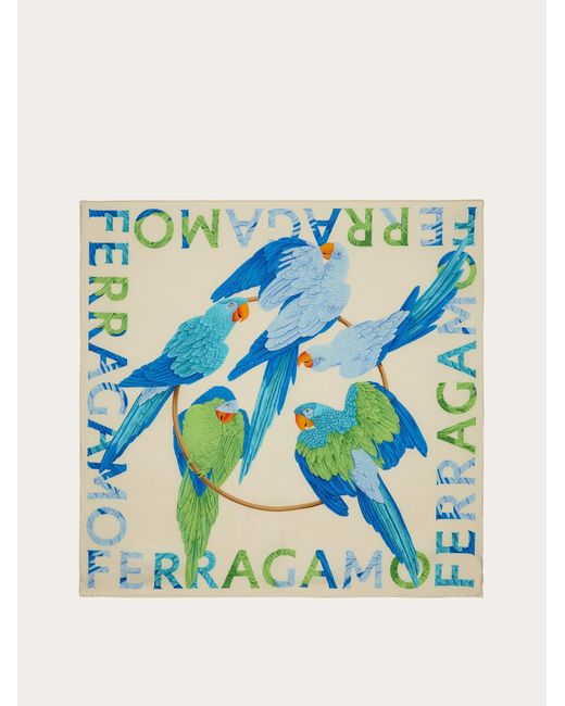 Ferragamo Blue Damen Halstuch aus reiner Seide Papagei-Print