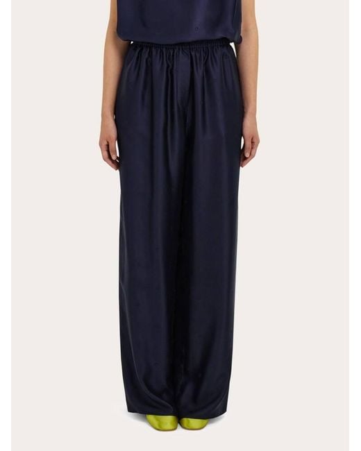 Ferragamo Blue Silk Trouser