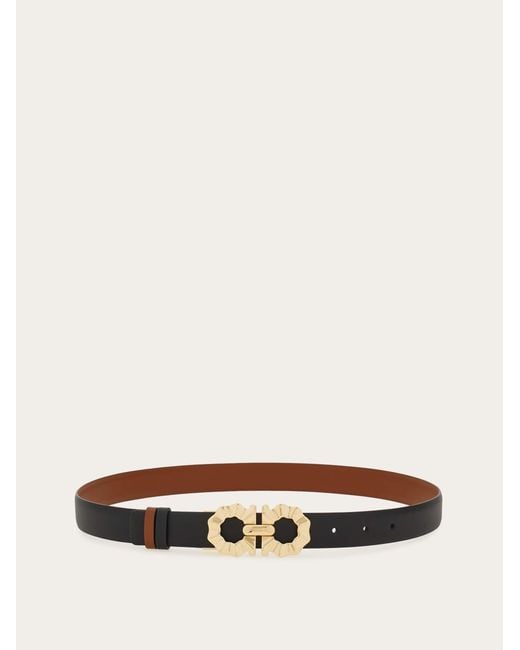 Ferragamo White Reversible And Adjustable Belt With Shaped Gancini