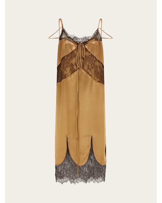 Ferragamo Natural Satin And Lace Slip Dress