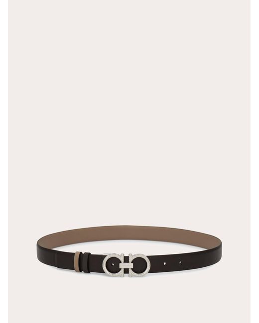Ferragamo Brown Knurled Gancini Reversible And Adjustable Belt