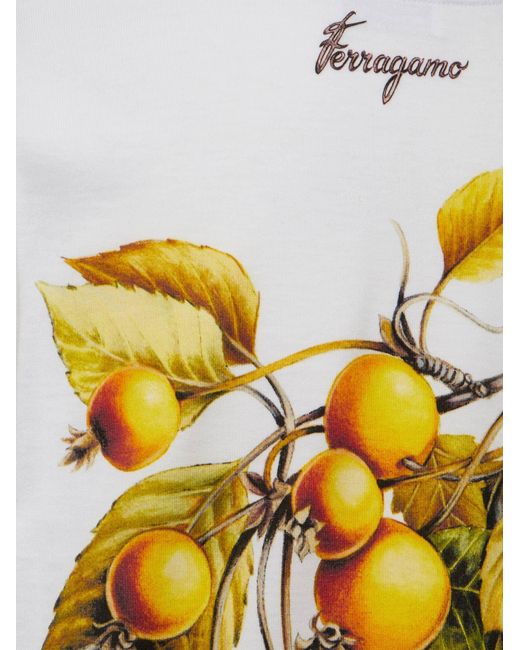 Ferragamo White Long Sleeved T-shirt With Botanical Print