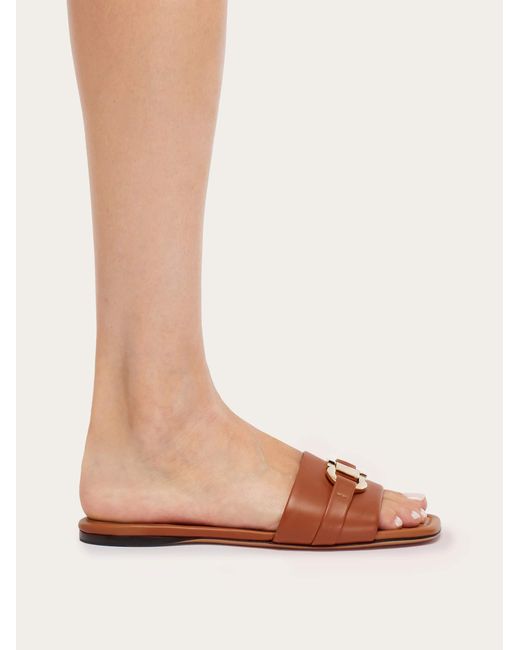 Ferragamo Natural Flat Slide With Gancini Ornament