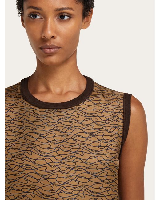 Ferragamo Brown Knitted Top With Silk Panel Detail