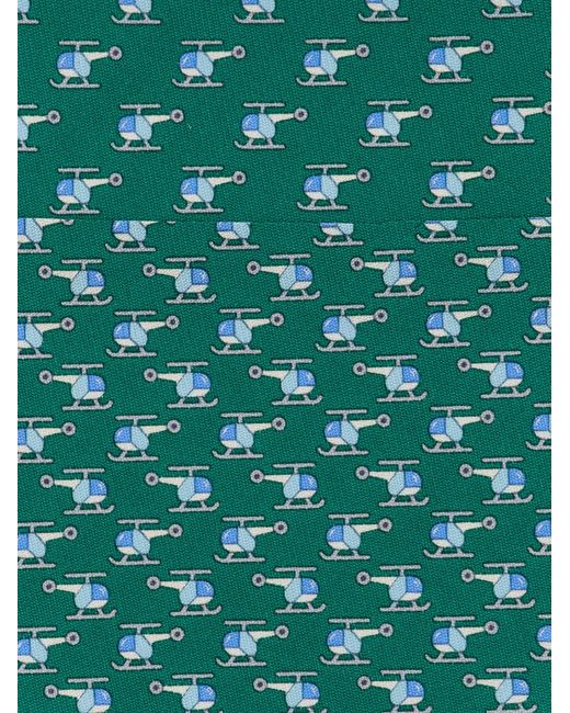 Ferragamo Green Helicopter Print Silk Tie for men