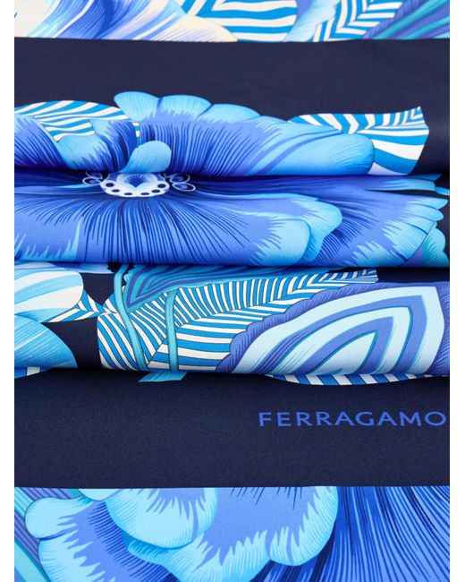 Ferragamo Blue Brezza Print Silk Scarf