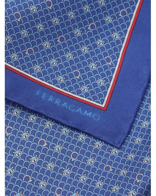 Ferragamo Blue Fox Print Pocket Square for men
