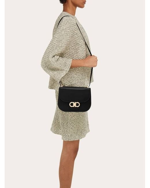 Ferragamo Black Double Gancini North-South Crossbody Bag