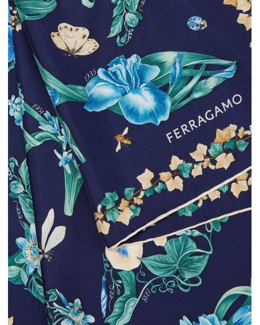 Ferragamo Blue Eden Shoes Print Silk Scarf