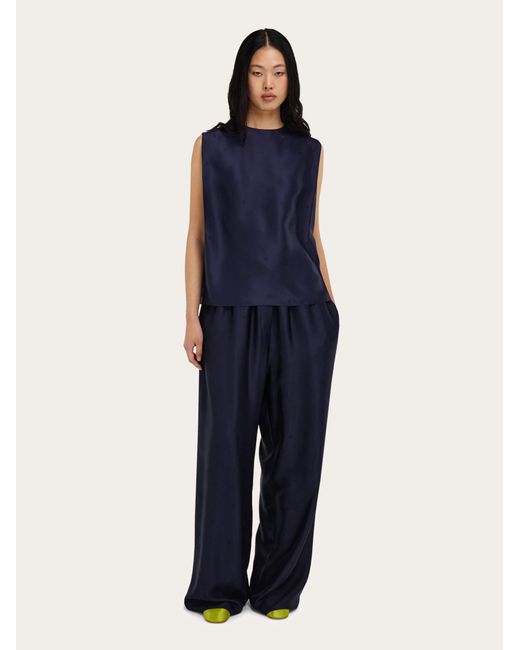 Ferragamo Blue Silk Trouser