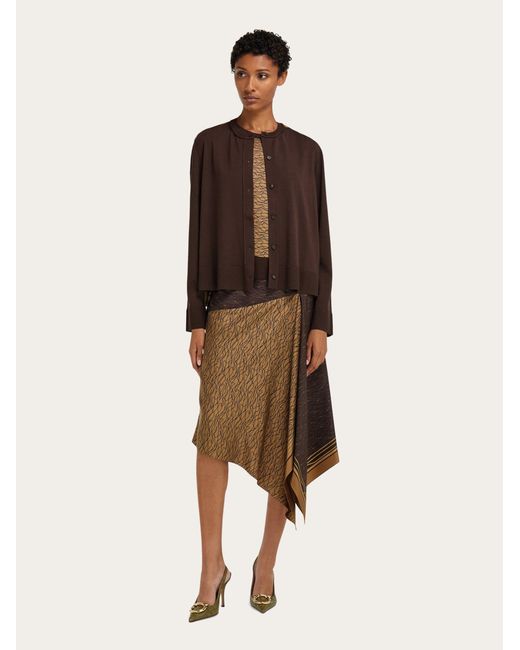 Ferragamo Brown Cardigan With Silk Panel Detail