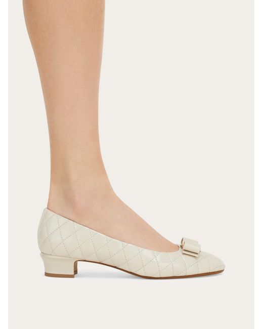 Ferragamo Natural Quilted Vara Bow Pump .5
