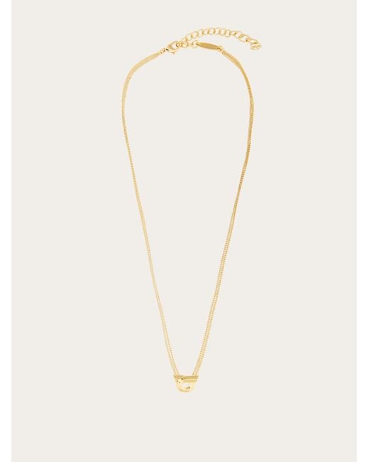 Ferragamo Natural Gancini Necklace With Pendant And Crystals