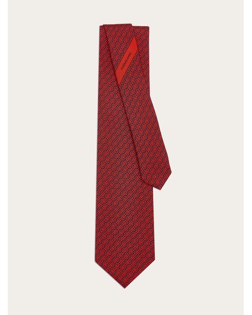 Ferragamo Red Woven Print Silk Tie for men
