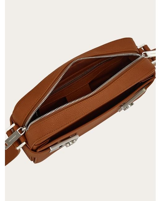 Ferragamo Brown East-West Crossbody Bag With Hug Buckle for men