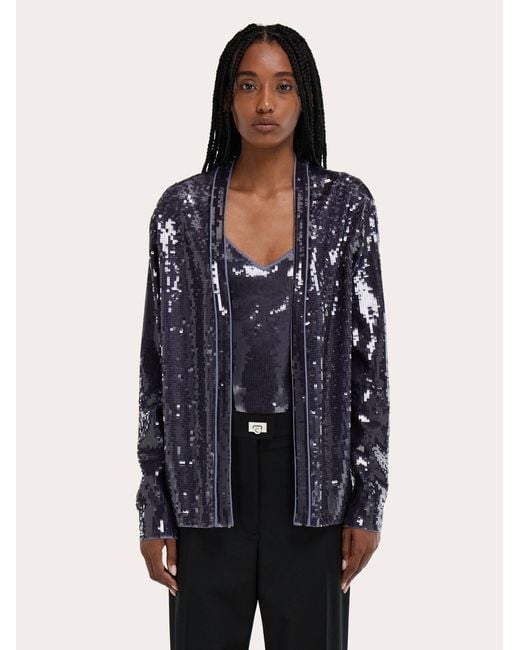 Ferragamo Blue Sequin Embellished Jacket