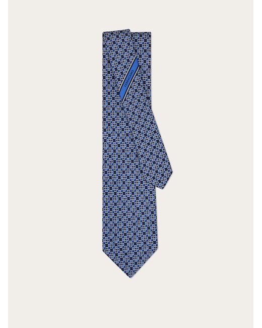 Ferragamo Blue Gancini Square Print Silk Tie for men