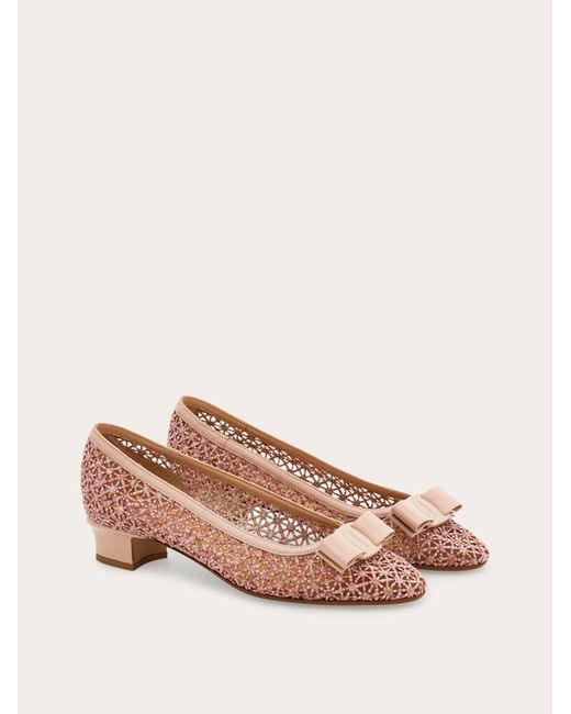 Ferragamo Pink Macramé Vara Bow Pump