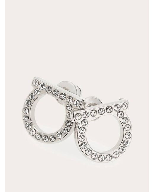 Ferragamo Metallic Silvertone & Pavé Logo Stud Earrings/0.5"