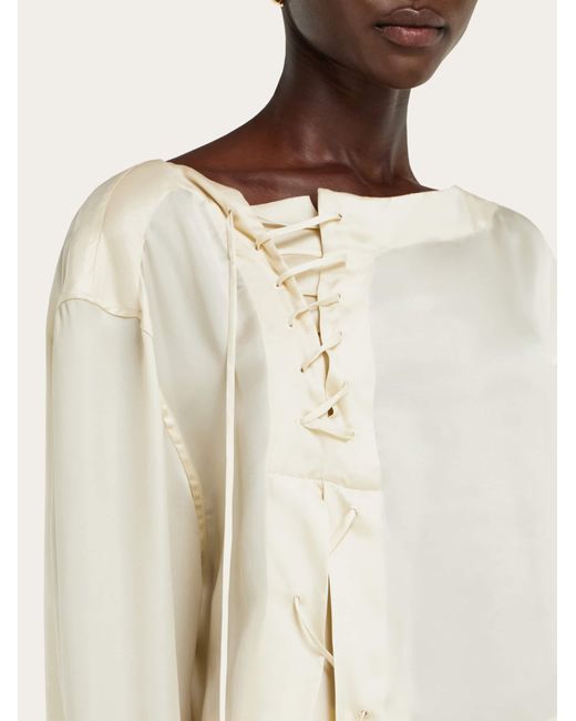 Ferragamo Natural Satin Blouse With String Tie Detail